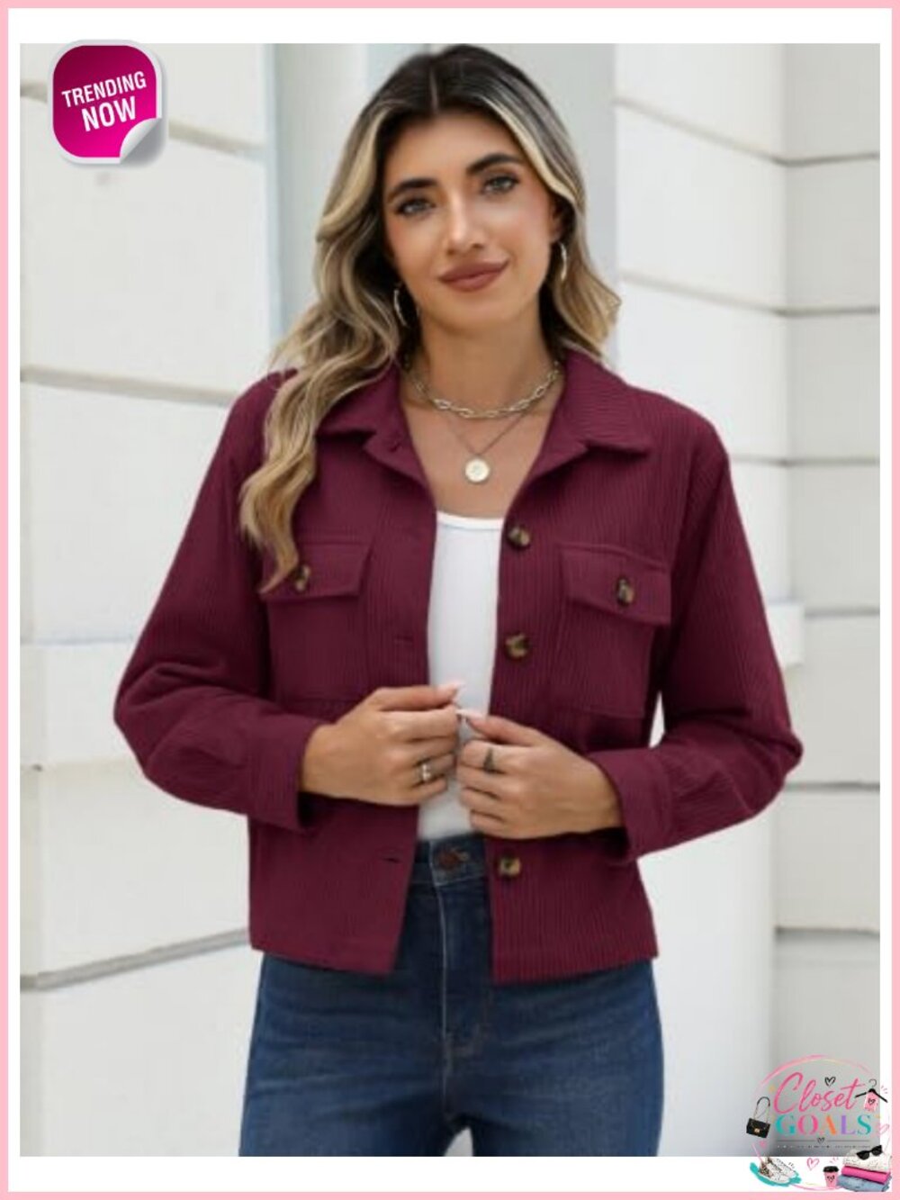 Corduroy Button Down Cropped Shacket Long Sleeve Casual Jacket